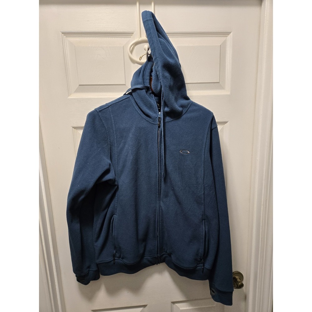 Vintage Oakley Zip Up Hoody Y2K 2000s Teal/Blue Medium Hooded Thumb Holes